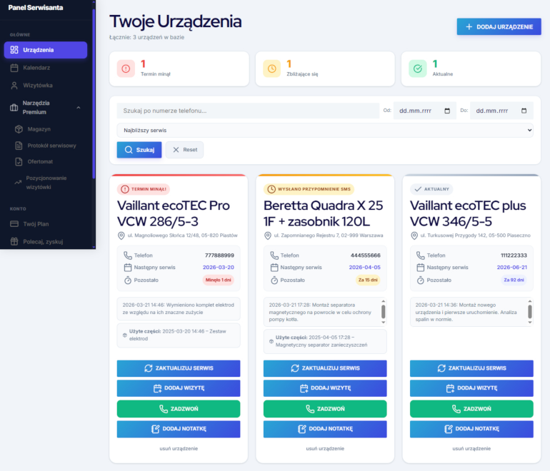Panel Serwisanta KiedySerwis.pl | Automatyczne przypomnienia SMS dla Twoich klientów serwisu